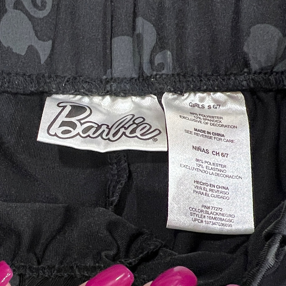 Barbie Stylish Kids Black and Pink Track Pants - Size S 6/7 - Picture 4 of 6